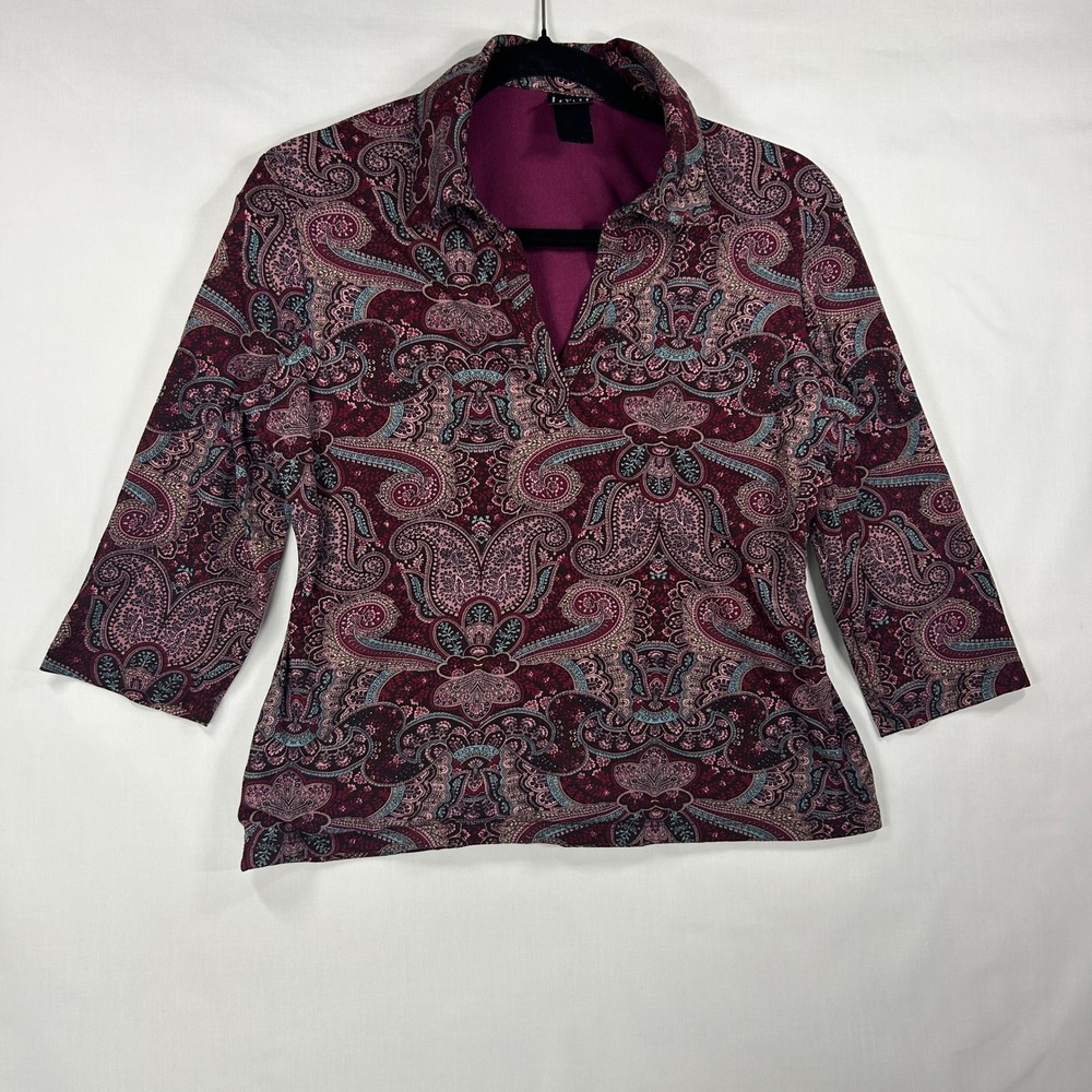 INC International Concepts Petite Paisley Top M Burgundy Boho Retro Vintage